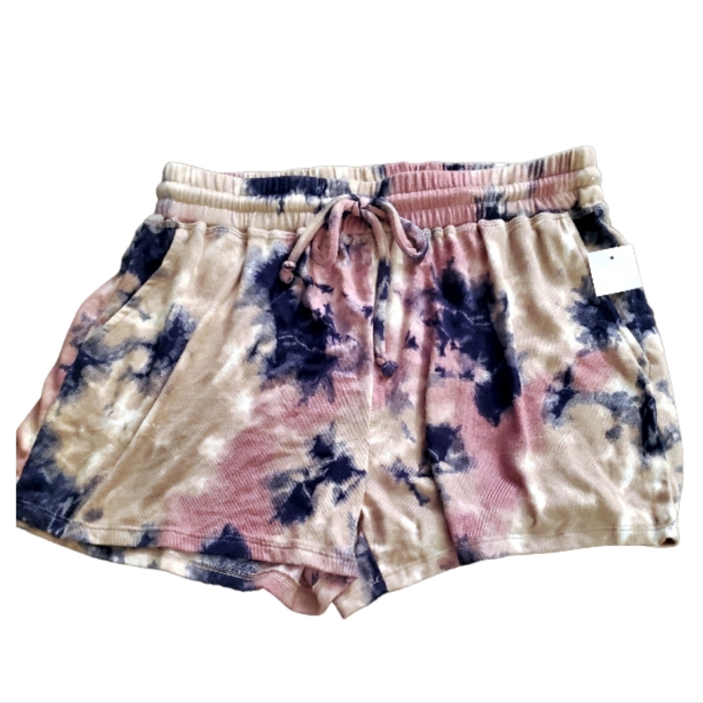 Freshman 1966 Suoer Soft Pink blue beige tie dye L elastic waist shorts NWT